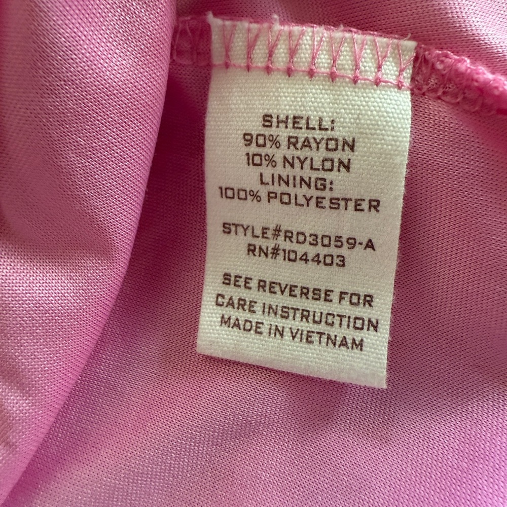 Pink linen v neck long Dress w/ sleeves Medium ptp 14” 50” length prarie boho - Picture 5 of 7